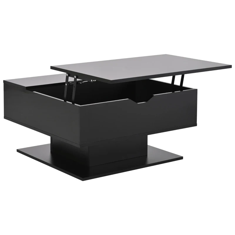 Hydraulic Lift Coffee Table with App-Controlled LED Lighting, Versatile Center Table with Hidden Storage, 29.5" L x 31.5" W x 21" H, Black