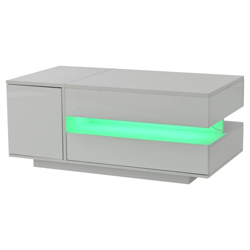 Height-Adjustable Coffee Table with App-Controlled RGB LED Lighting, Modern Center Table with Hidden Storage, 37.5" L x 19.5" W x 15.5" H, White