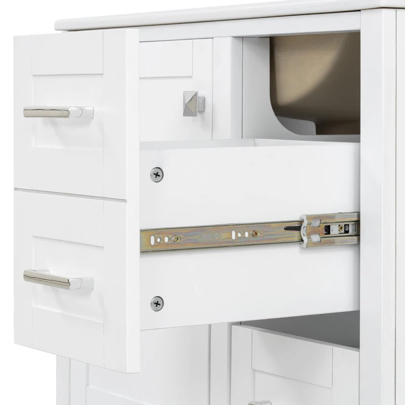 Solid Bathroom Vanity with Single Sink & Built-In Door Shelves, Free-Standing Cabinet with Partitioned Drawer, 30'' L x 18.5'' W x 34'' H, Black