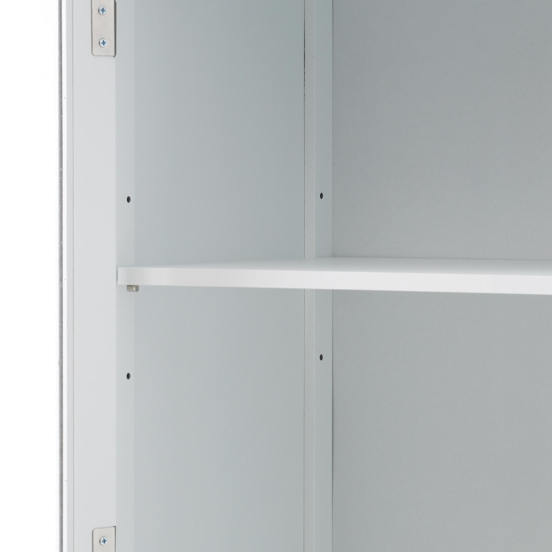 Tall Bathroom Storage Cabinet with Glass Doors, Free-Standing with Adjustable Shelves and Drawers, 18" L x 14" W x 63" H, White