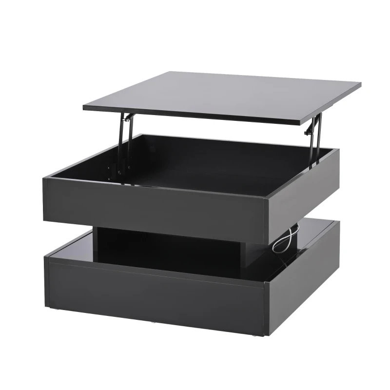 Lift-Top Coffee Table with App-Controlled LED Lighting and Liftable Top, Compact Center Table with 2 Drawers, 25.5" L x 25.5" W x 15" H, Black