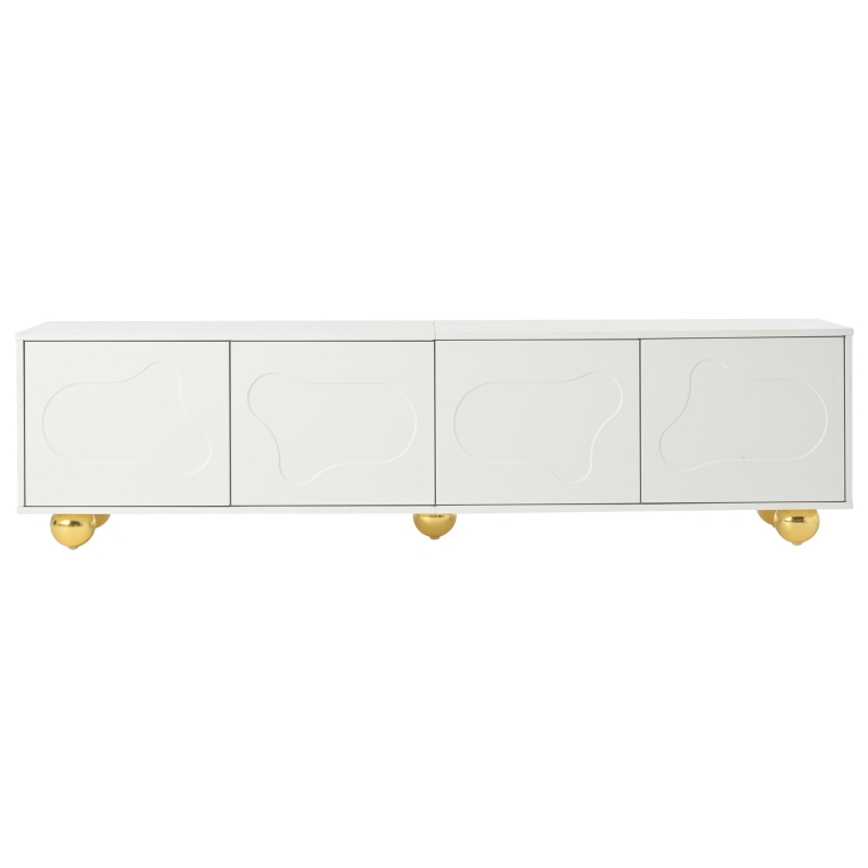 Cloud-Shaped TV Cabinet with 2 Cabinets (4 Doors) and 5 Support Legs, Spacious TV Stand with Ample Storage, 65" L x 15.5" W x 17.5" H, White
