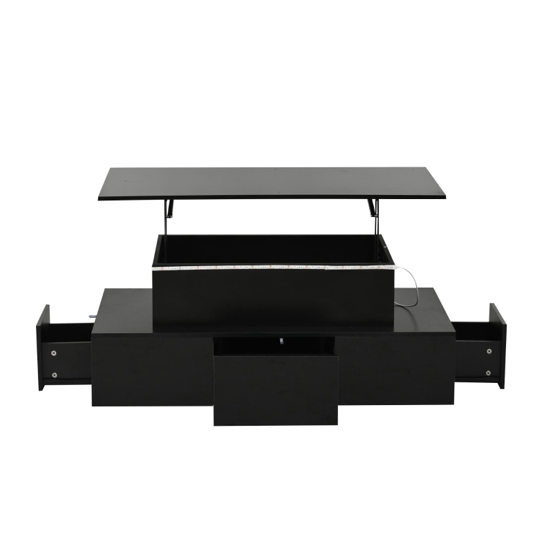 Sleek Lift-Top Coffee Table with Hydraulic Lift and App-Controlled LED Lighting, Versatile Center Table with Hidden Storage, 39.5" L x 19.5" W x 15.5" H, Black