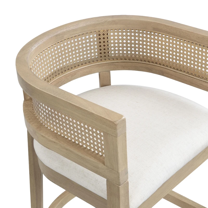 Rattan Upholstered Arm Counter Stools with U‑shaped backrest, Kitchen Island Stools with Foam Seat, 21'' L x 21'' W x 33.5'' H, Beige+Natural Ash