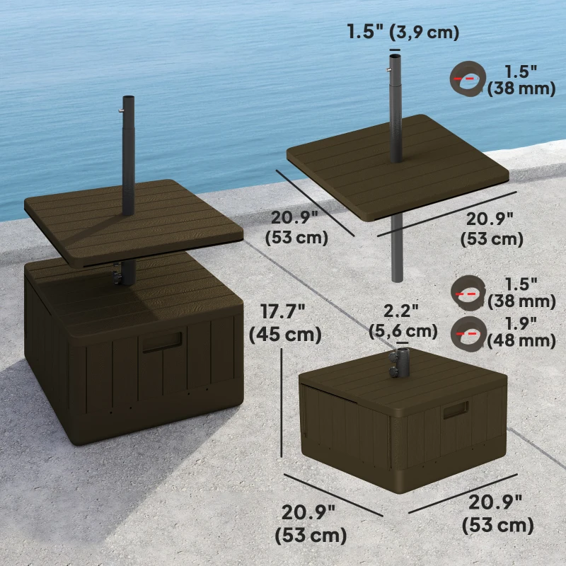 Outsunny Patio Umbrella Weighted Base with Table Tray, Heavy Duty Umbrella Base with Wheels Handles, Brown