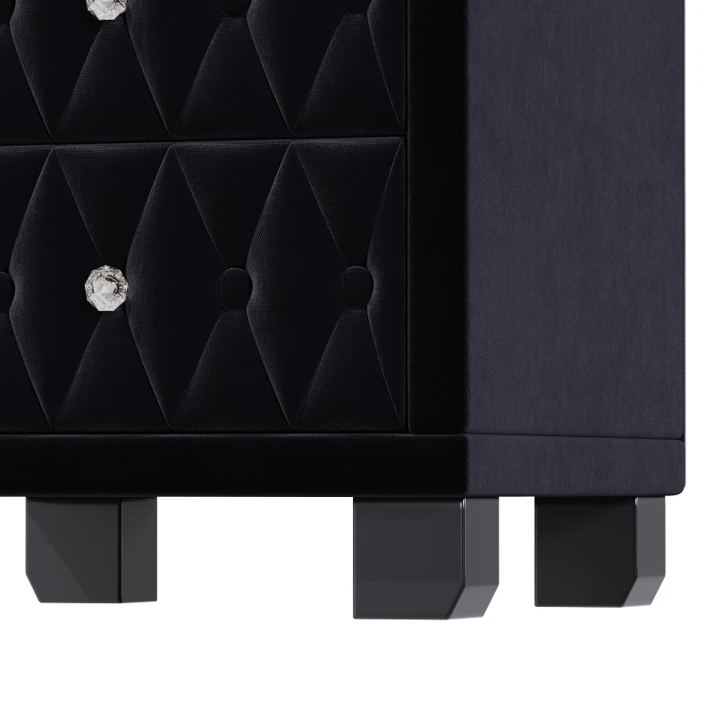 Velvet Nightstand with 2 Roomy Drawers and Crystal Handles, Solid Beside Table for Condos and City Homes, 18'' L x 18'' W x 20'' H, Black