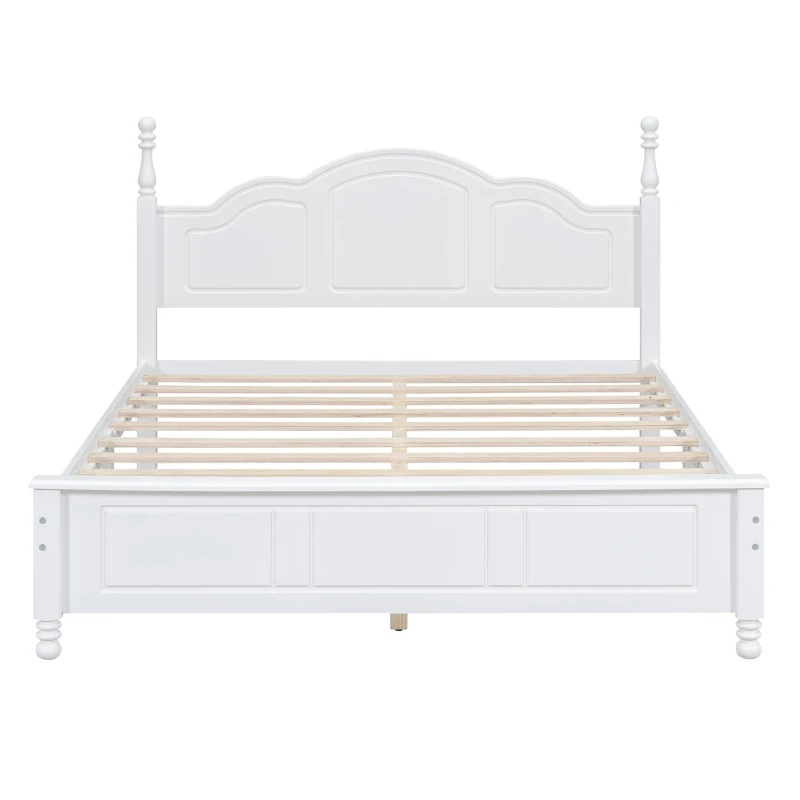 Queen Size Platform Bed with Wooden Slat Support and Solid Pine, Modern Wood Bed Frame with MDF Construction, 85'' L x 62.5'' W x 43.5'' H, White