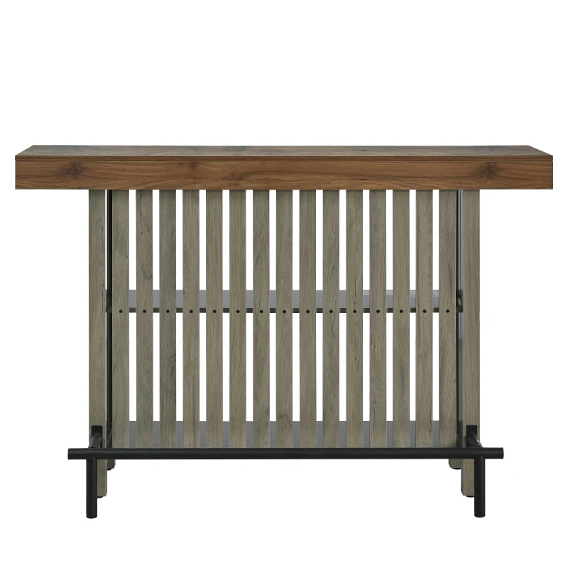 3-In-1 Dining Table with Marble-Grain MDF Top, Space-Saving Bar Table with Metal Footrest, 63" L x 15.5" W x 41" H, Grey