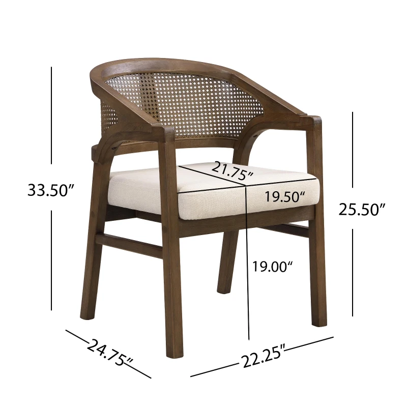 Wooden Frame Dining Chairs with Ergonomic Curved Backrest, Modern Dining Seating with Upholstered Seat, 22'' L x 24.5'' W x 33.5'' H, Beige+Walnut