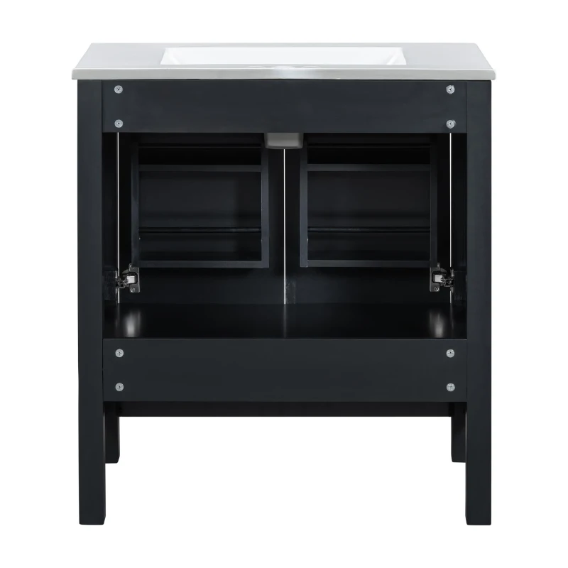 30" Bathroom Vanity with Single Undermount Sink, Cabinet with Soft-Close Doors and Versatile Storage, 30" L x 18.5" W x 34" H, Black+White