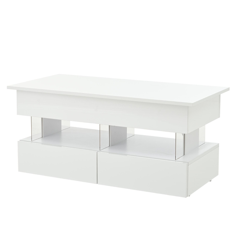 Sleek Lift-Top Coffee Table with LED Ambient Lighting, Modern Center Table with Height-Adjustable, 39.5" L x 19.5" W x 18" H, White