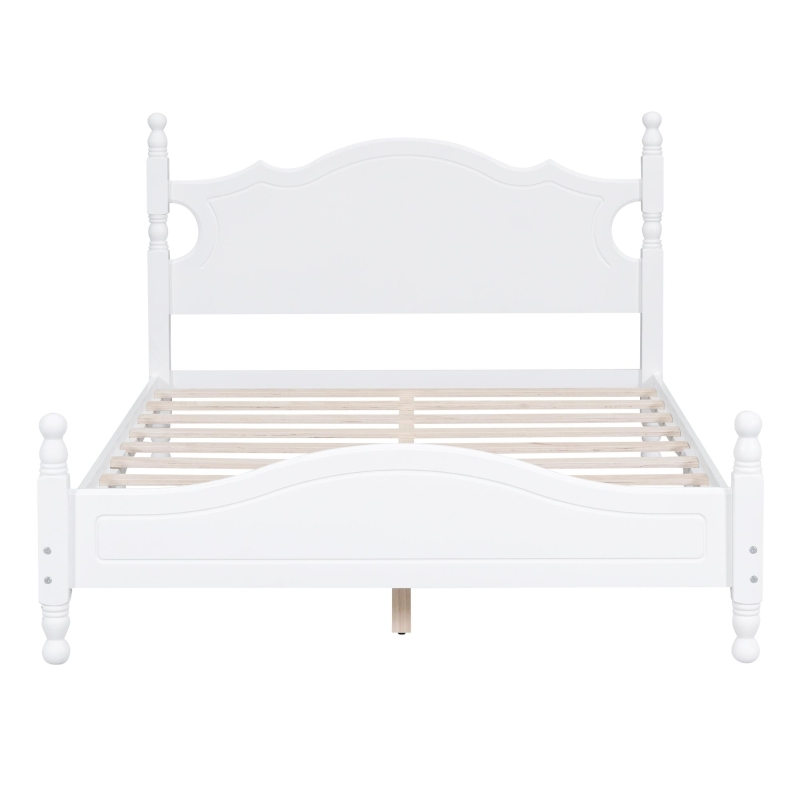 Full Size Platform Bed with 10 Plywood Slats and Wood-Finished Headboard, Retro-Style Bed Frame with Plywood, 80'' L x 56'' W x 39.5'' H, White
