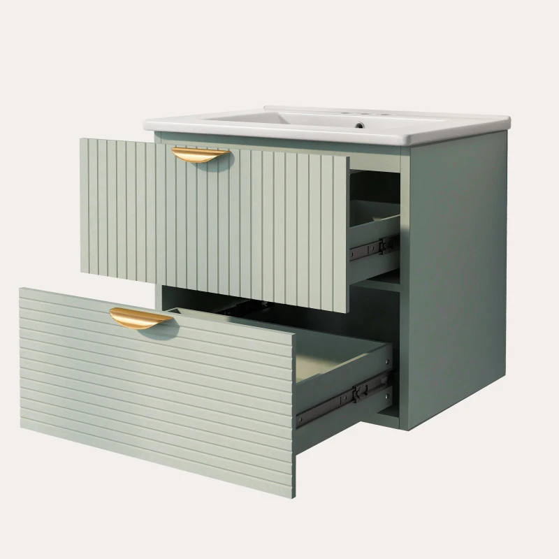 Modern Wall-Mounted Bathroom Vanity with 2 Drawers, Space-Saving Design for Small Bathrooms, 24" L x 18" W x 23" H, Green