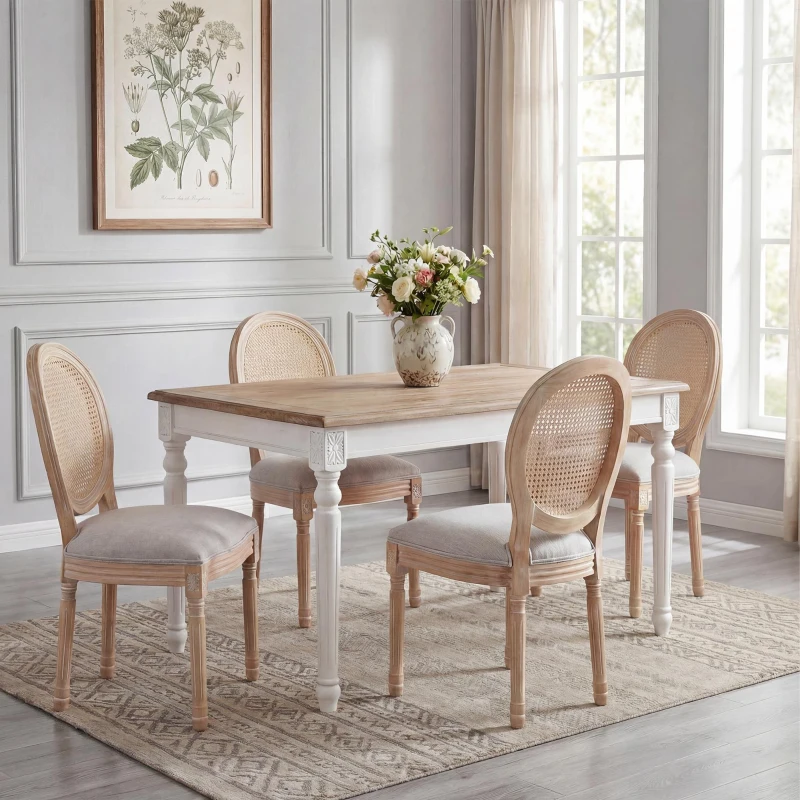 French Country-Inspired Dining Chair Set for 2 with Plush Upholstered Seats, Elegant Side Chair Set with Fluted Legs, 19" L x 22.5" W x 38" H, Beige