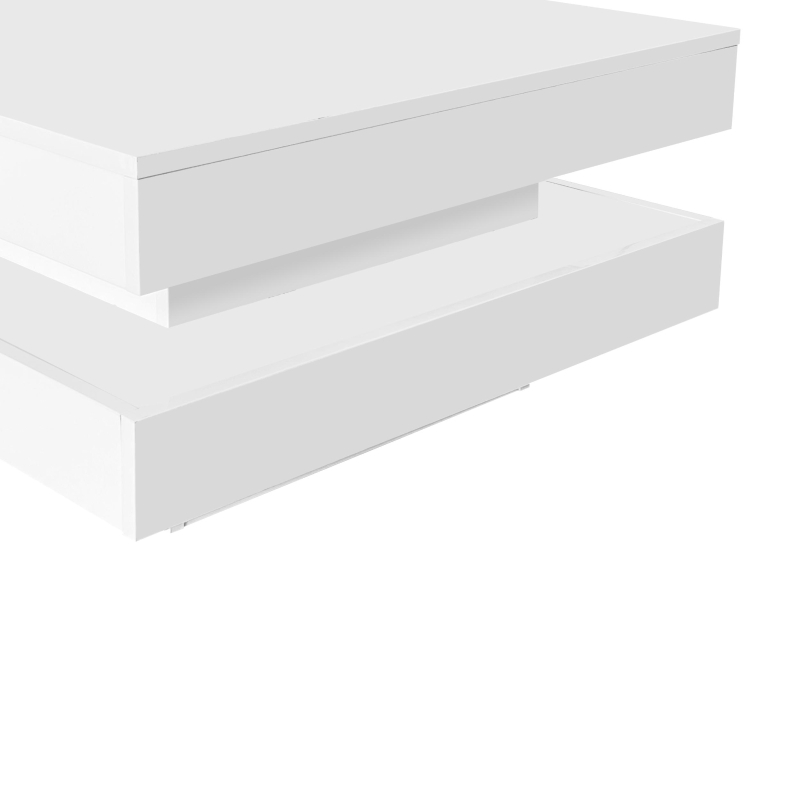 Square High-Gloss Coffee Table with App-Controlled LED Lighting, Modern Center Table with Double-Layer Storage, 27.5" L x 27.5" W x 14" H, White