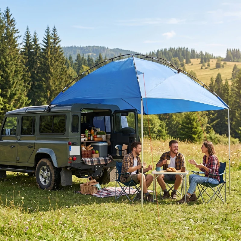 Outsunny Car Awning Camping Tailgate Tent for SUV, 3000mm Waterproof Car Side Awning with Carry Bag, Light Blue