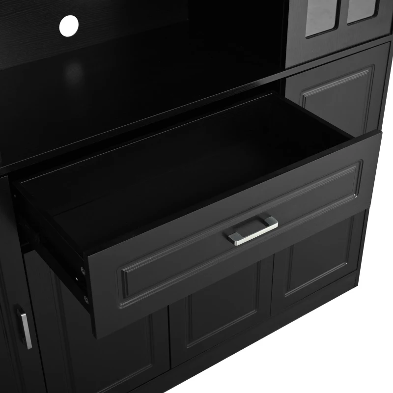 Tall Wine Cabinet with Wine Rack and Stemware Holder, 4-Door Storage Cabinet with Semi-Open Shelf, 52" L x 15.5" W x 74" H, Black