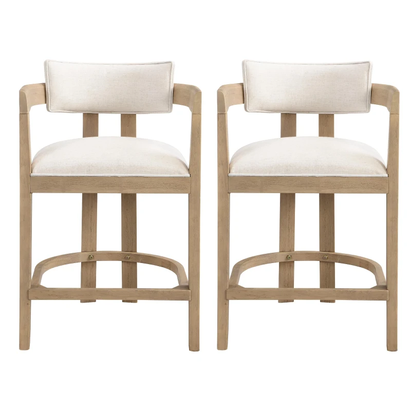 Counter-Height Bar Stools with Curved Solid Wood Backrest, Modern Counter Stools with Rubberwood Frame, 22.5'' L x 24'' W x 36'' H, Beige+Natural Ash