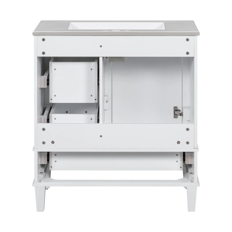 Modern Bathroom Vanity with Sink Combo, Solid Wood Frame, Cabinet with Soft-Close Door and 3 Drawers, 30" L x 18" W x 34" H, White