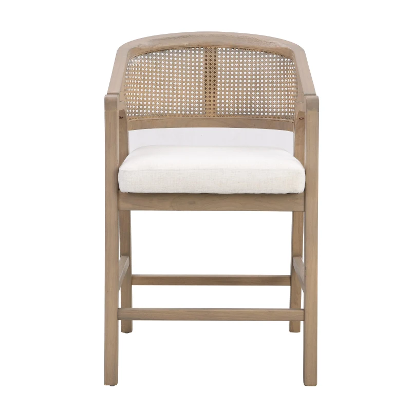 Set of 2 Wooden Counter Stools with Woven Rattan Back, Kitchen Island Stools for Contemporary Kitchens, 22'' L x 24.5'' W x 38'' H, Beige+Natural Ash