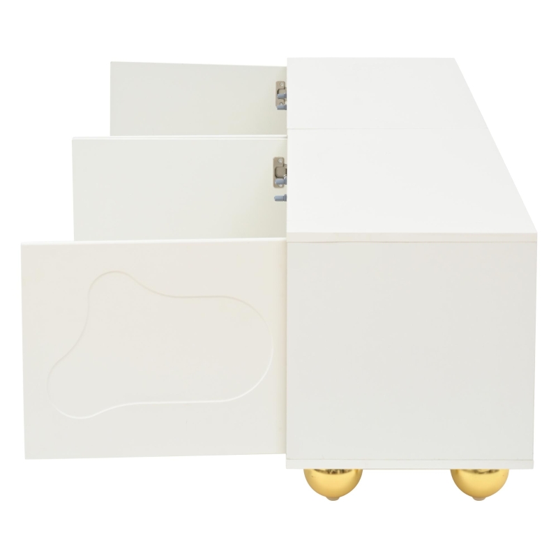 Cloud-Shaped TV Cabinet with 2 Cabinets (4 Doors) and 5 Support Legs, Spacious TV Stand with Ample Storage, 65" L x 15.5" W x 17.5" H, White