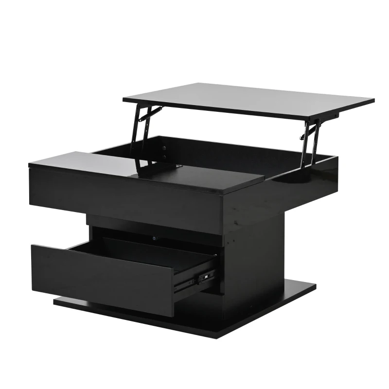 360° Rotating Lift-Top Coffee Table with Height-Adjustable Square Top, Modern Center Table with Hidden Storage, 27.5" L x 27.5" W x 17.5" H, Black