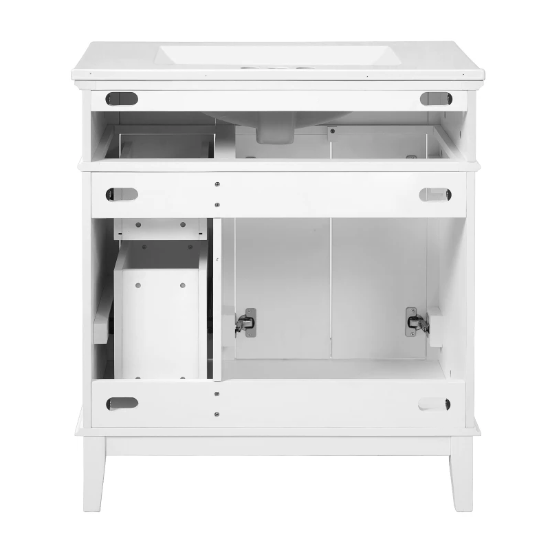 Solid Bathroom Vanity with Ceramic Undermount/Drop-In Sink, Modern Storage Cabinet for Compact Washrooms, 30'' L x 18'' W x 34'' H, White