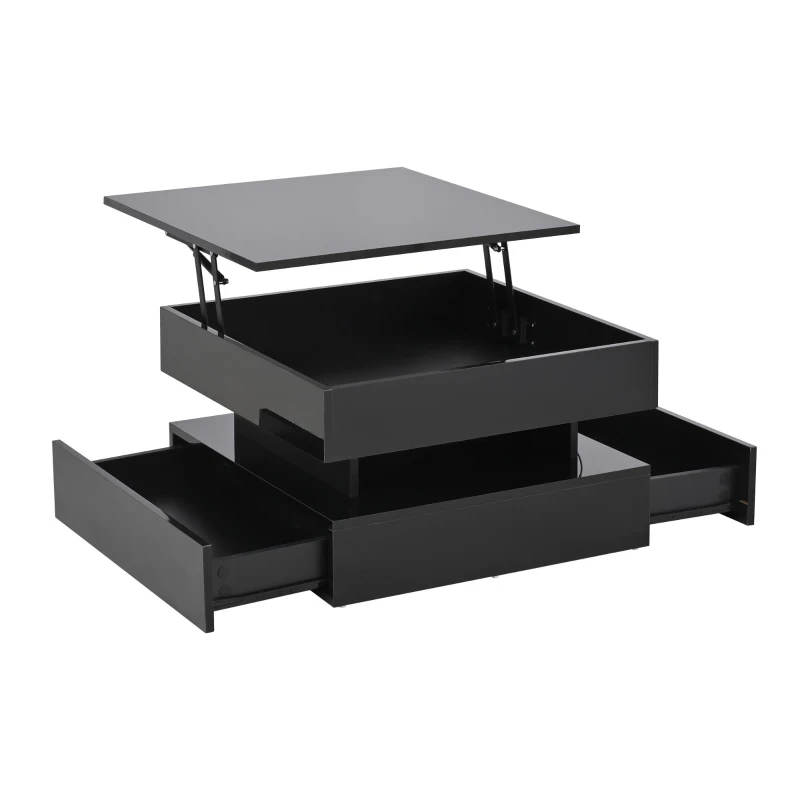 Lift-Top Coffee Table with App-Controlled LED Lighting and Liftable Top, Compact Center Table with 2 Drawers, 25.5" L x 25.5" W x 15" H, Black
