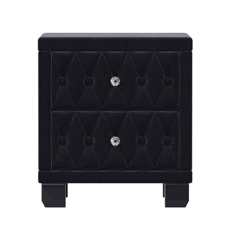 Velvet Nightstand with 2 Roomy Drawers and Crystal Handles, Solid Beside Table for Condos and City Homes, 18'' L x 18'' W x 20'' H, Black