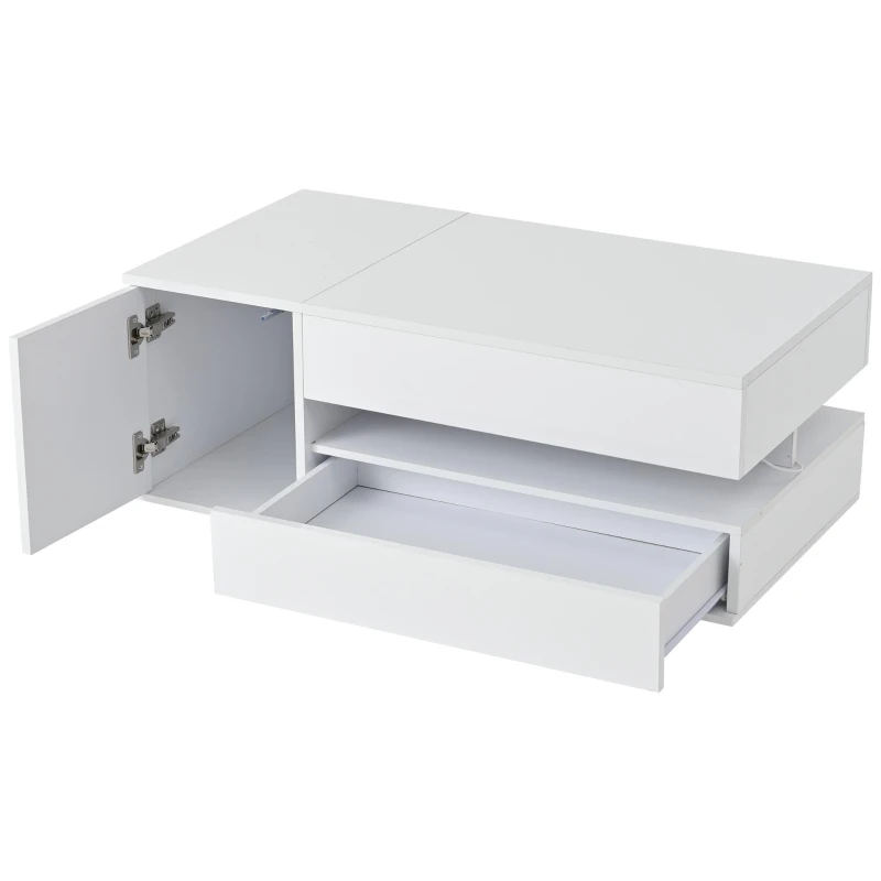 Height-Adjustable Coffee Table with App-Controlled RGB LED Lighting, Modern Center Table with Hidden Storage, 37.5" L x 19.5" W x 15.5" H, White