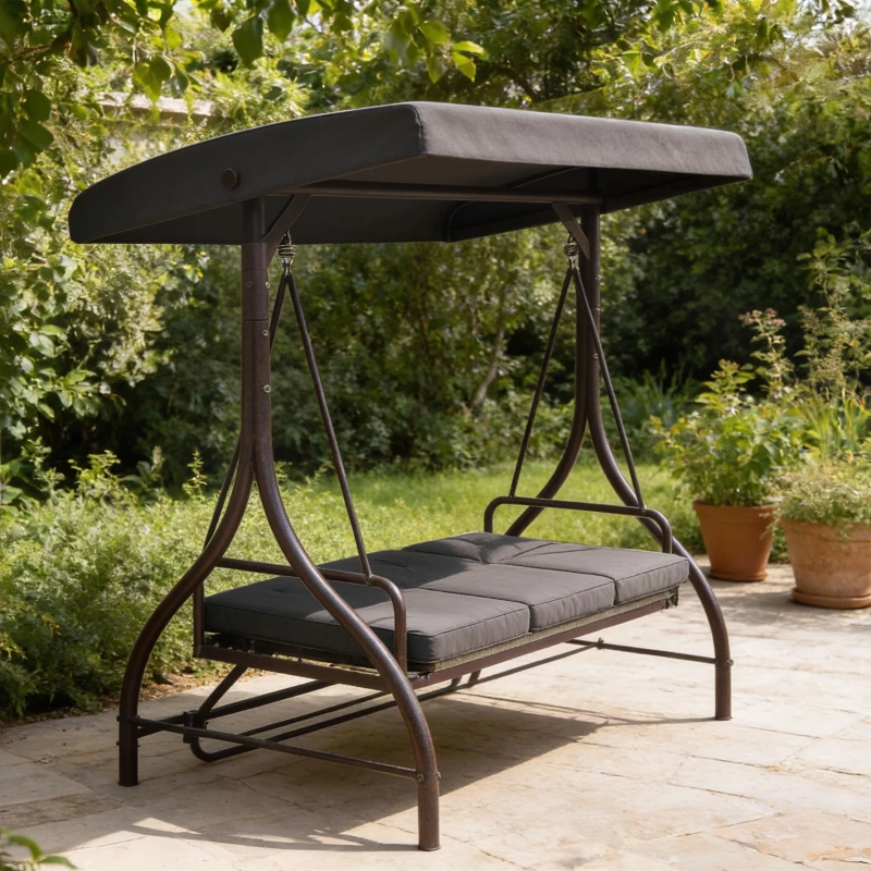 Outsunny Convertible Patio Swing Bed with Canopy and Cushions, 3 Seater Porch Swing for Outdoor, Backyard, Garden, Dark Grey