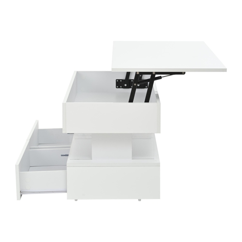 Sleek Lift-Top Coffee Table with LED Ambient Lighting, Modern Center Table with Height-Adjustable, 39.5" L x 19.5" W x 18" H, White