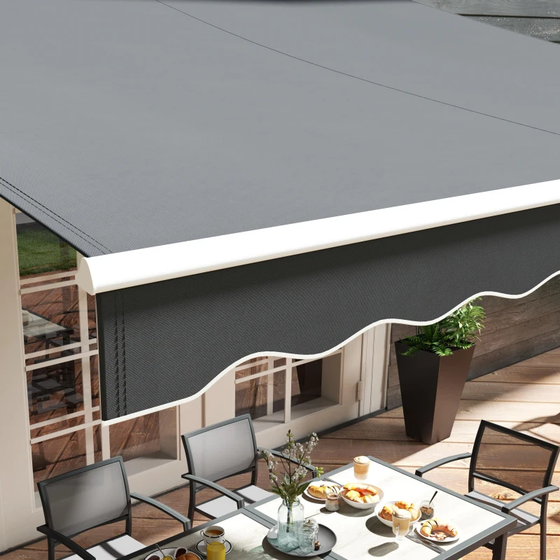 Outsunny 12'x10' Electric Retractable Awning, UV Protection Sun Shade Shelter w/ Remote Controller for Deck Balcony Yard, Black