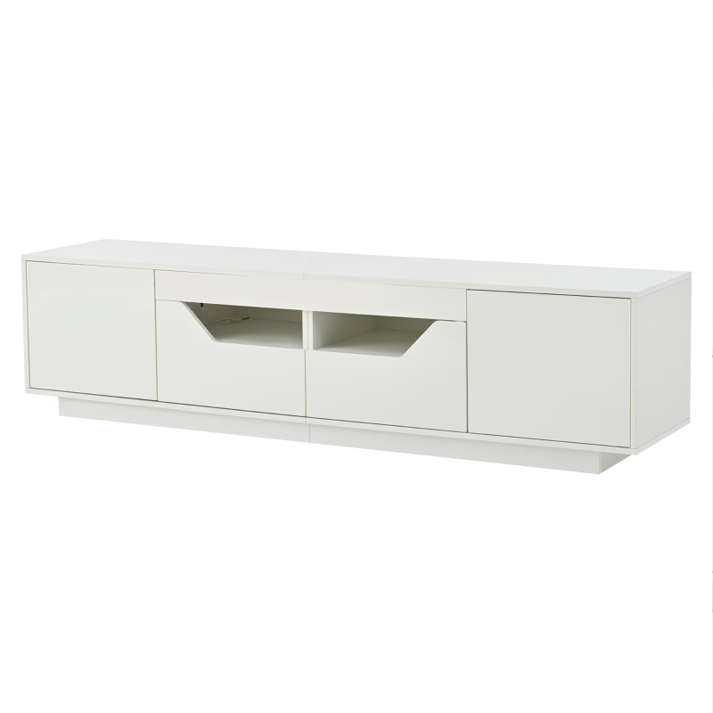 Stylish TV Stand with High-Gloss Push-to-Open Doors, Spacious TV Cabinet with App-Controlled LED Strip, 65" L x 15.5" W x 17.5" H, White
