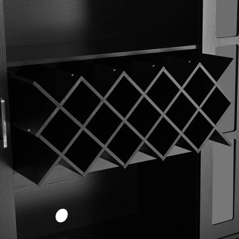 Tall Wine Cabinet with Wine Rack and Stemware Holder, 4-Door Storage Cabinet with Semi-Open Shelf, 52" L x 15.5" W x 74" H, Black