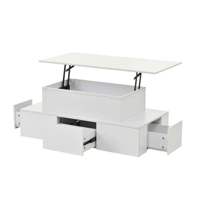 Sleek Lift-Top Coffee Table with Hydraulic Lift and App-Controlled LED Lighting, Versatile Center Table with Hidden Storage, 39.5" L x 19.5" W x 15.5" H, White