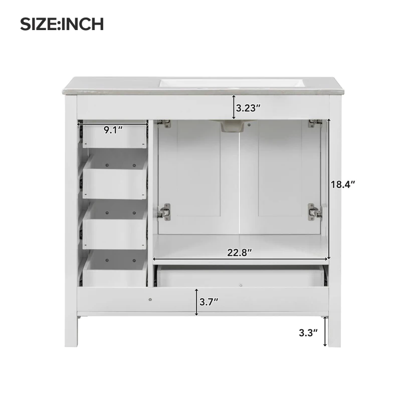 Solid Bathroom Vanity with Single Undermount Ceramic Sink, Freestanding Cabinet for Clutter-Free Bathroom, 30'' L x 18.5'' W x 34'' H, Grey