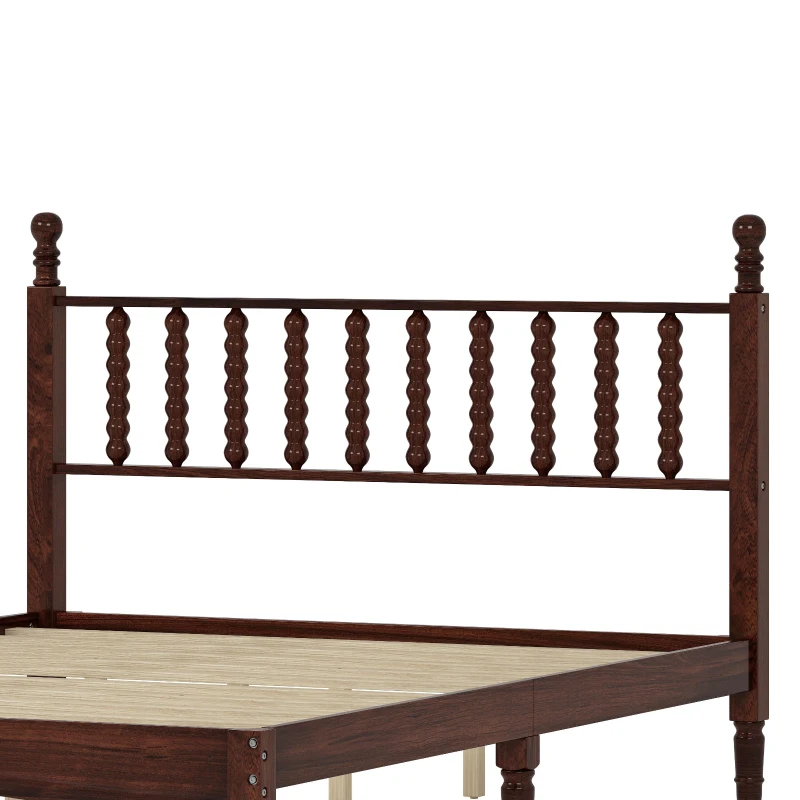 Queen Size Wooden Platform Bed with Gourd-Shaped Headboard, Retro-Inspired Bed Frame for Eclectic Décor, 84.5'' L x 63.5'' W x 45'' H, Walnut