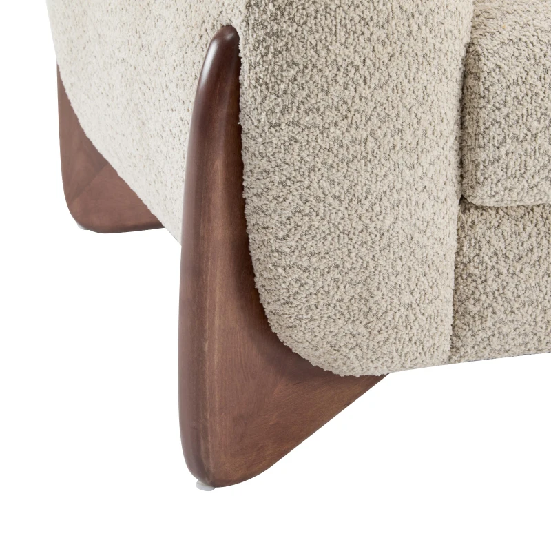 Bouclé Sherpa Sofa with Removable Seat Cushions and Spring Support, Upholstered Lounge Sofa with Wood Legs, 82.5'' L x 32'' W x 27'' H, Almond