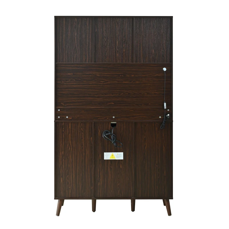 High Bar Cabinet with Smart LED Lighting (App & Music-Sync), Spacious Storage Cabinet with 9-Bottle Wine Rack, 42" L x 12" W x 72" H, Walnut