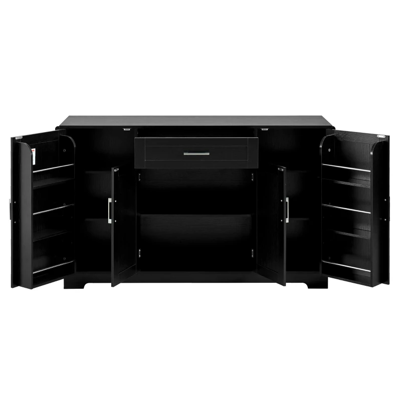 Practical Buffet Cabinet with 4 Doors and 1 Drawer, Spacious Sideboard with Adjustable Shelves, 54.5" L x 15.5" W x 33" H, Black