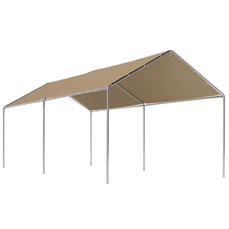 Outsunny 10' x 20' Carport Heavy Duty Galvanized Car Canopy with Included Anchor Kit, 3 Reinforced Steel Cables, Khaki