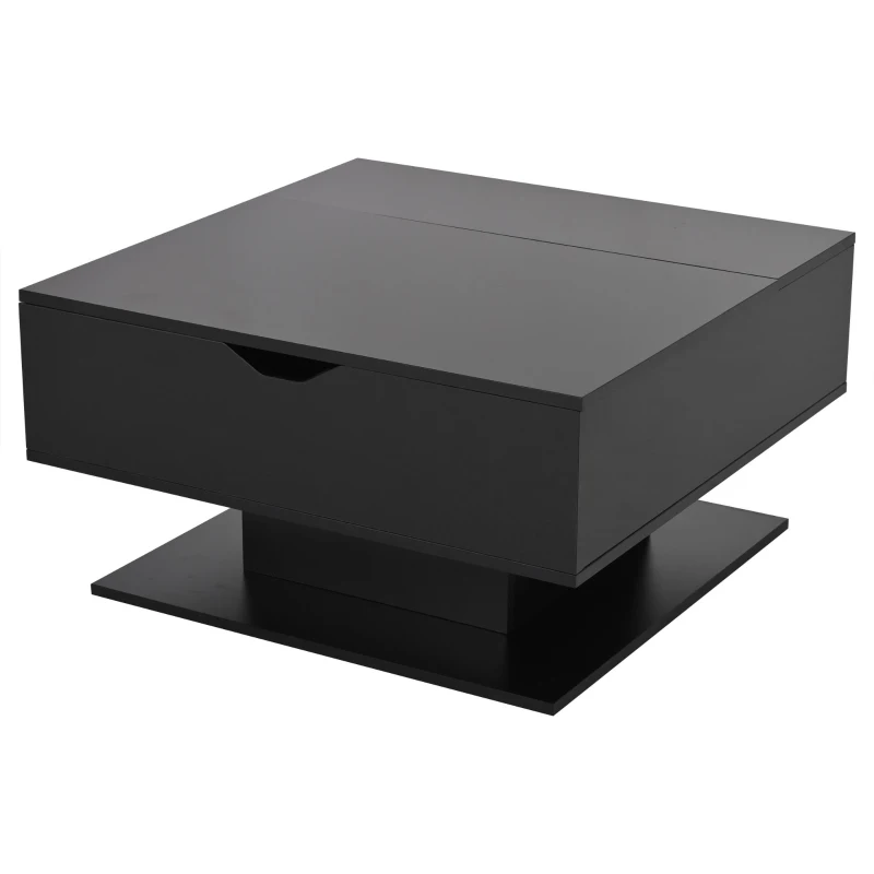 Hydraulic Lift Coffee Table with App-Controlled LED Lighting, Versatile Center Table with Hidden Storage, 29.5" L x 31.5" W x 21" H, Black