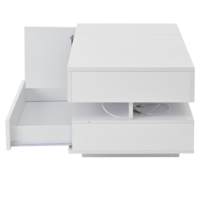 Height-Adjustable Coffee Table with App-Controlled RGB LED Lighting, Modern Center Table with Hidden Storage, 37.5" L x 19.5" W x 15.5" H, White