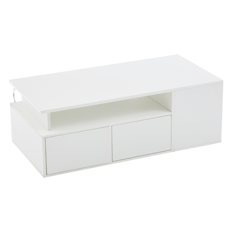High-Gloss LED Coffee Table with App-Controlled Colour Light Strip, Functional Center Table with Open Storage, 39.5" L x 19.5" W x 13.5" H, White