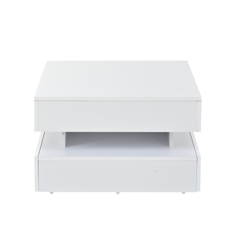 Lift-Top Coffee Table with App-Controlled LED Lighting and Liftable Top, Compact Center Table with 2 Drawers, 25.5" L x 25.5" W x 15" H, White