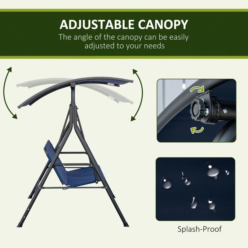 Outsunny 3-Seater Outdoor Porch Swing with Adjustable Canopy, Patio Swing Chair for Garden, Poolside, Backyard, Dark Blue