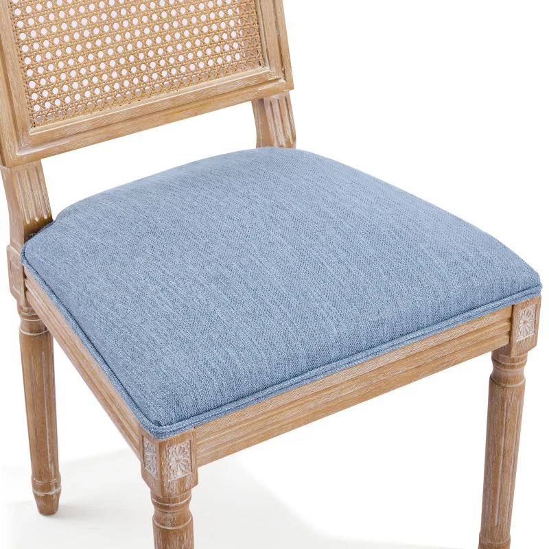 Set of 2 Dining Chairs with Eco-Friendly Rubberwood Frame, Upholstered Dining Seating with Slender Fluted Legs, 20'' L x 22'' W x 39.5'' H, Blue