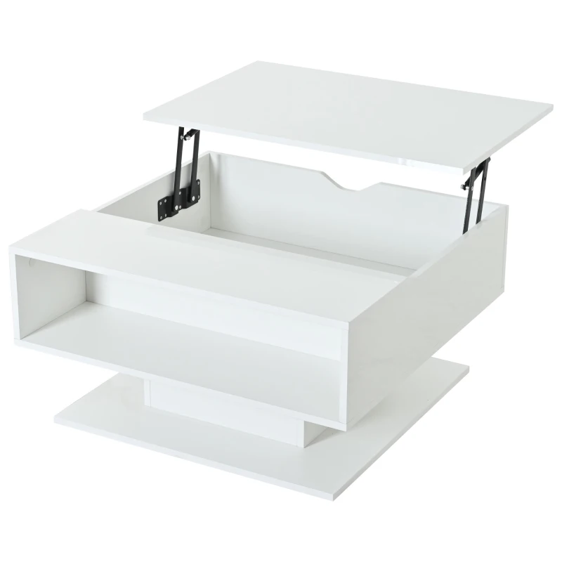 Hydraulic Lift Coffee Table with App-Controlled LED Lighting, Versatile Center Table with Hidden Storage, 29.5" L x 31.5" W x 21" H, White