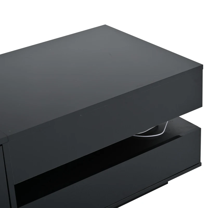 Height-Adjustable Coffee Table with App-Controlled RGB LED Lighting, Modern Center Table with Hidden Storage, 37.5" L x 19.5" W x 15.5" H, Black